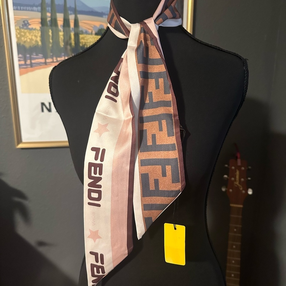 NWT Fendi Pink, Burgundy and Brown Logo Reversible Scarf